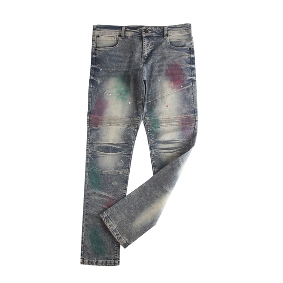 Men's Stretch Denim MOTO Jeans with paint drips - Picture 3 of 9